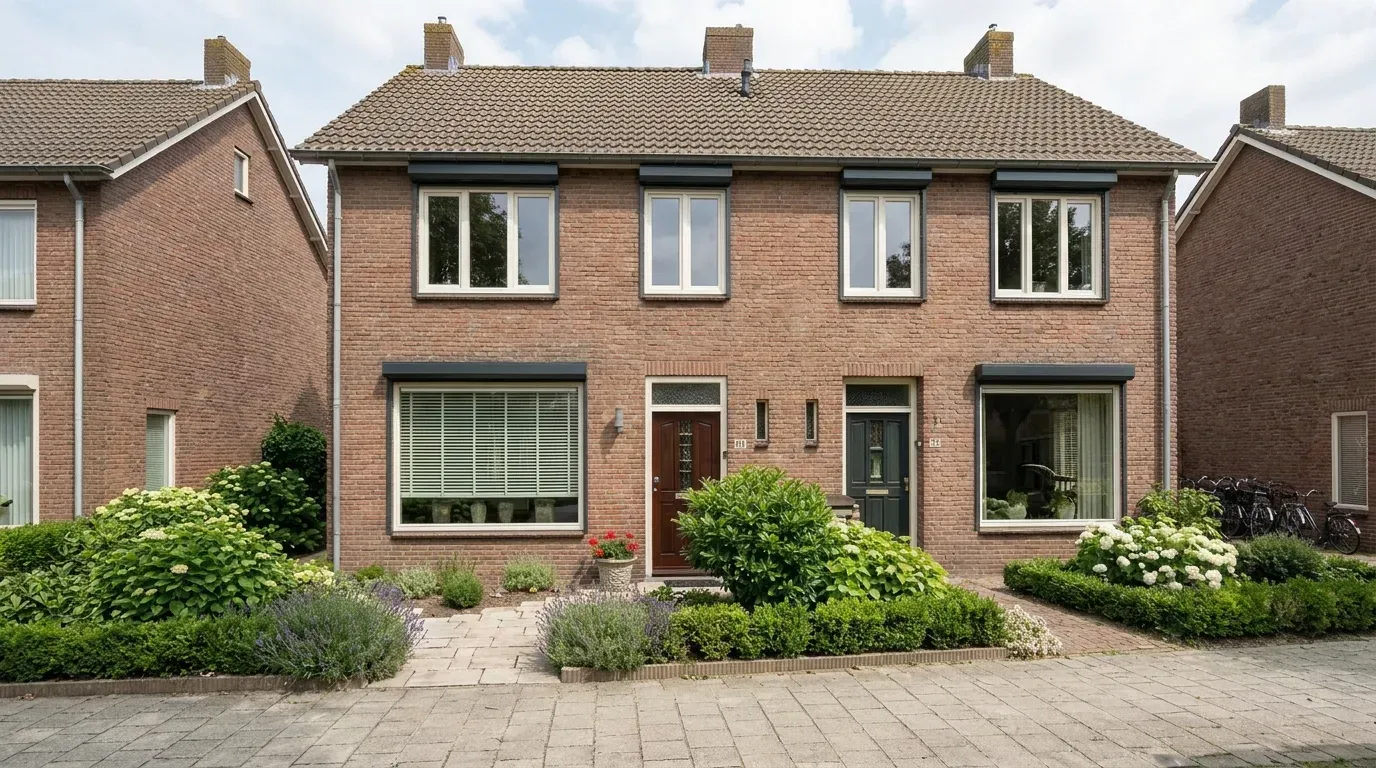 Woonhuis met open rolluiken, gemonteerd door Sunvio
