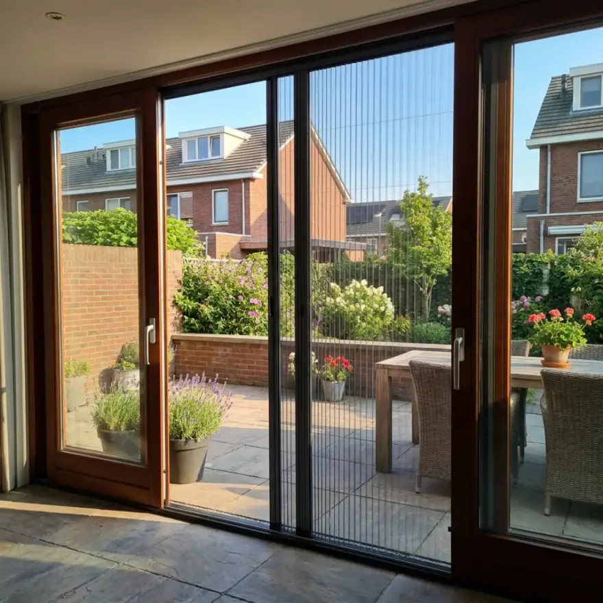 Hordeur bij een openstaande schuifpui
